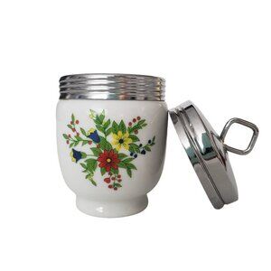 Vintage Shafford Persian Garden Pattern Porcelain Double Egg Coddler Metal Lid